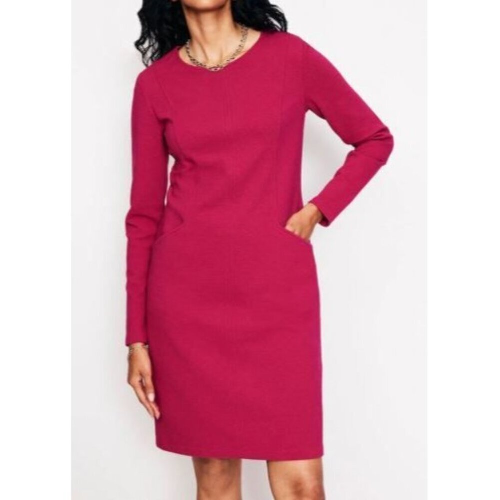 Boden Raspberry-Pink Long-Sleeve Midi Dress